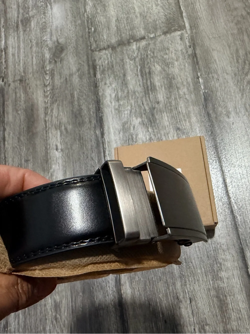 Men's Black Ratchet Belt with Brushed Silver Buckle